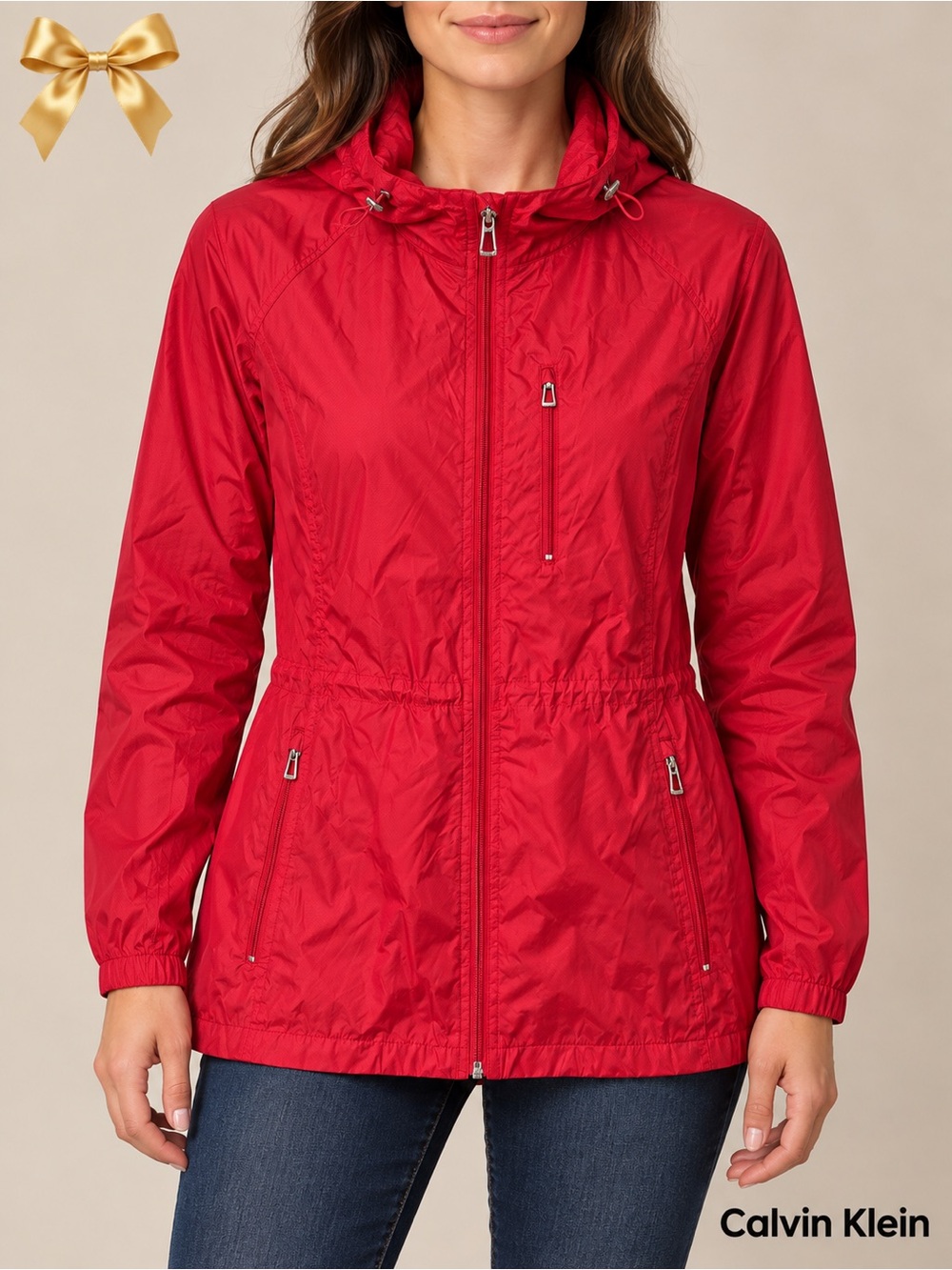 Calvin Klein Performance Red Hooded Rain Jacket Windbreaker Medium